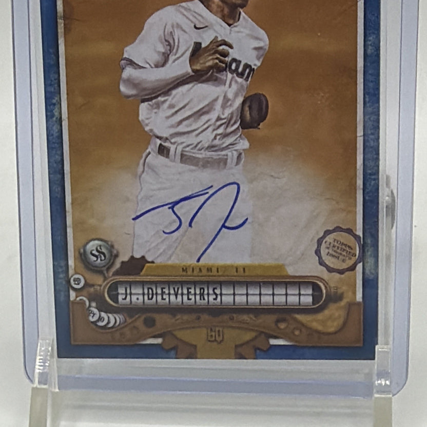 Full front view of Jose Devers 2022 Topps Gypsy Queen Indigo autograph card numbered 070/150