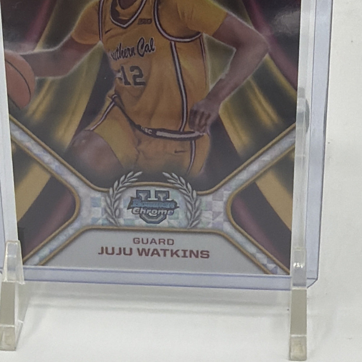 Angled view of JuJu Watkins 2024-25 Bowman Chrome University Campus Icons X-Fractor