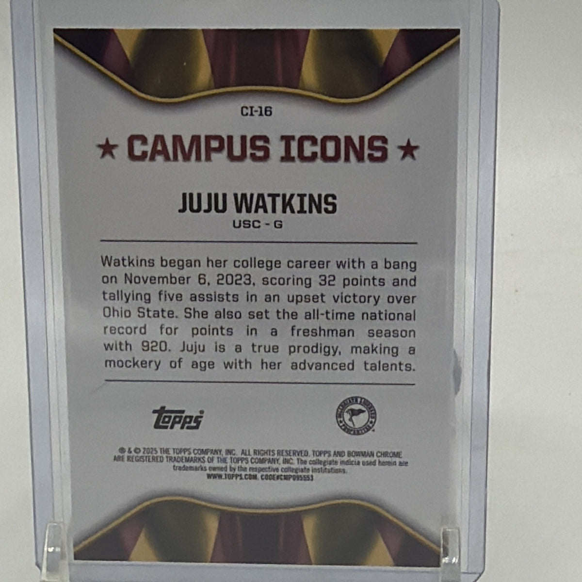 Back of 2024-25 Bowman Chrome University JuJu Watkins Campus Icons X-Fractor #CI-16