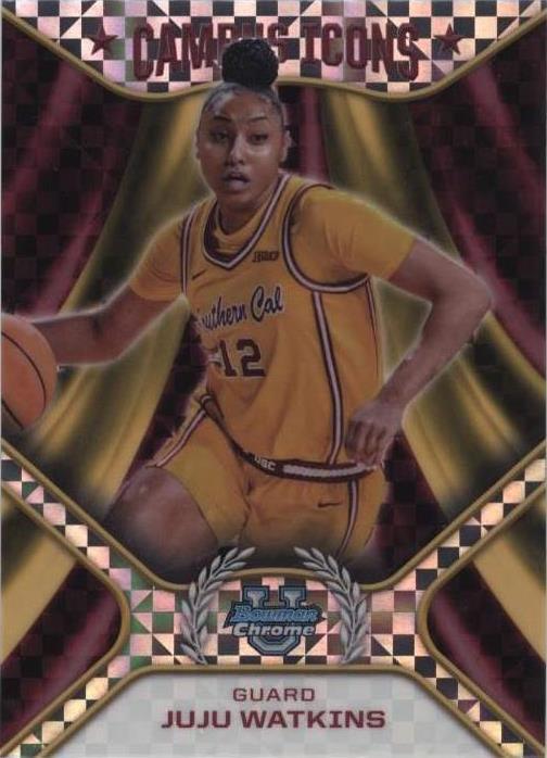 Full front view of JuJu Watkins Campus Icons #CI-16 X-Fractor in USC uniform