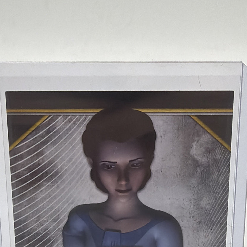 Detail of Princess Leia Organa artwork on Julie Dolan 2021 Topps Star Wars Bounty Hunters autograph #A-JD