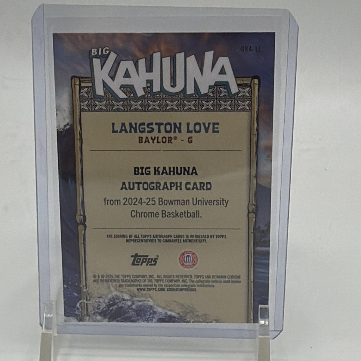 Detailed back view of Langston Love Big Kahuna Autographs #BKA-LL Baylor card
