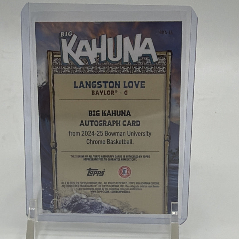 Detailed back view of Langston Love Big Kahuna Autographs #BKA-LL Baylor card