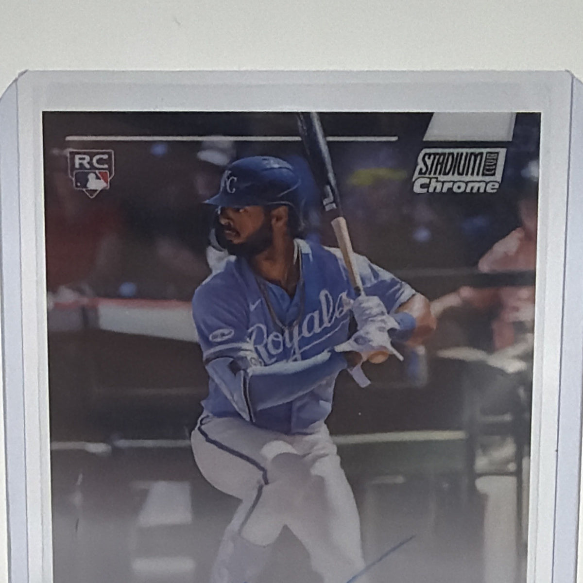 Close-up of MJ Melendez Stadium Club Chrome rookie autograph for the Kansas City Royals