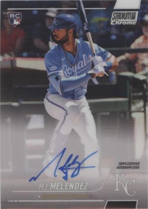 Close-up of MJ Melendez Stadium Club Chrome rookie autograph for the Kansas City Royals