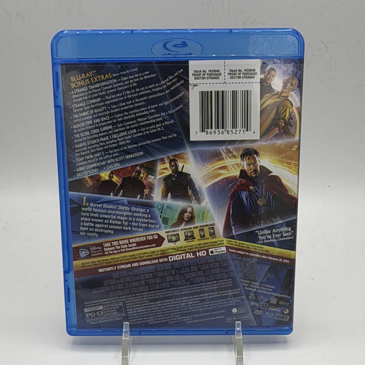Back of Marvel Studios Doctor Strange 2016 Blu-ray and DVD case