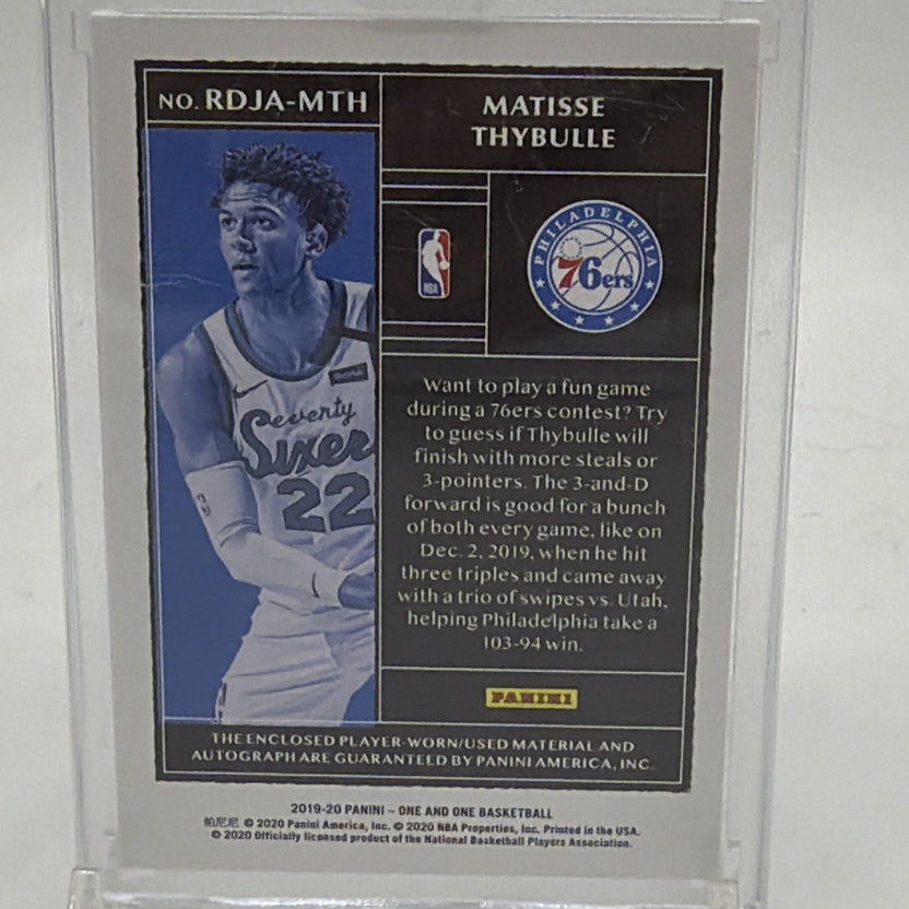 Back detail of Matisse Thybulle Rookie Dual Jersey Autographs card #RDJA-MTH