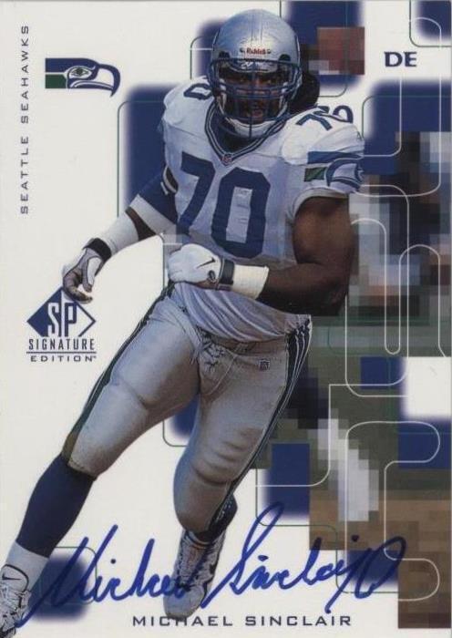 Close-up of Michael Sinclair's blue-ink on-card autograph on 1999 SP Signature #MS