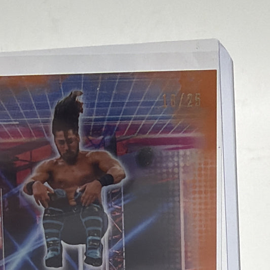 Close-up of Mustafa Ali 2021 Topps Chrome WWE Orange Refractor autograph