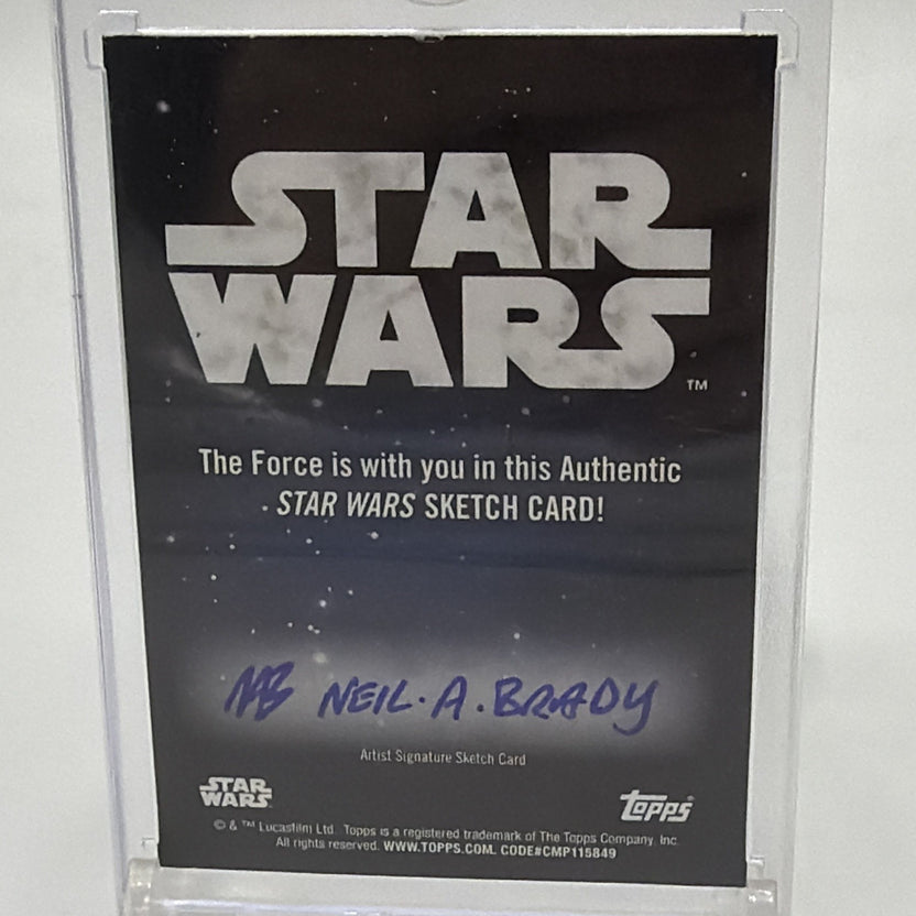 Back detail of Star Wars sketch card showing Neil A. Brady artist signature