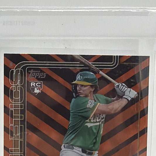 Close-up of Nick Kurtz #US201 Black Cat rookie parallel for the Athletics