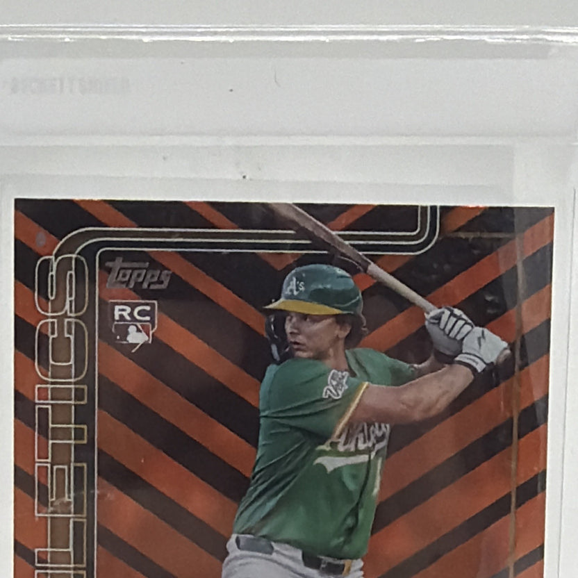 Close-up of Nick Kurtz #US201 Black Cat rookie parallel for the Athletics