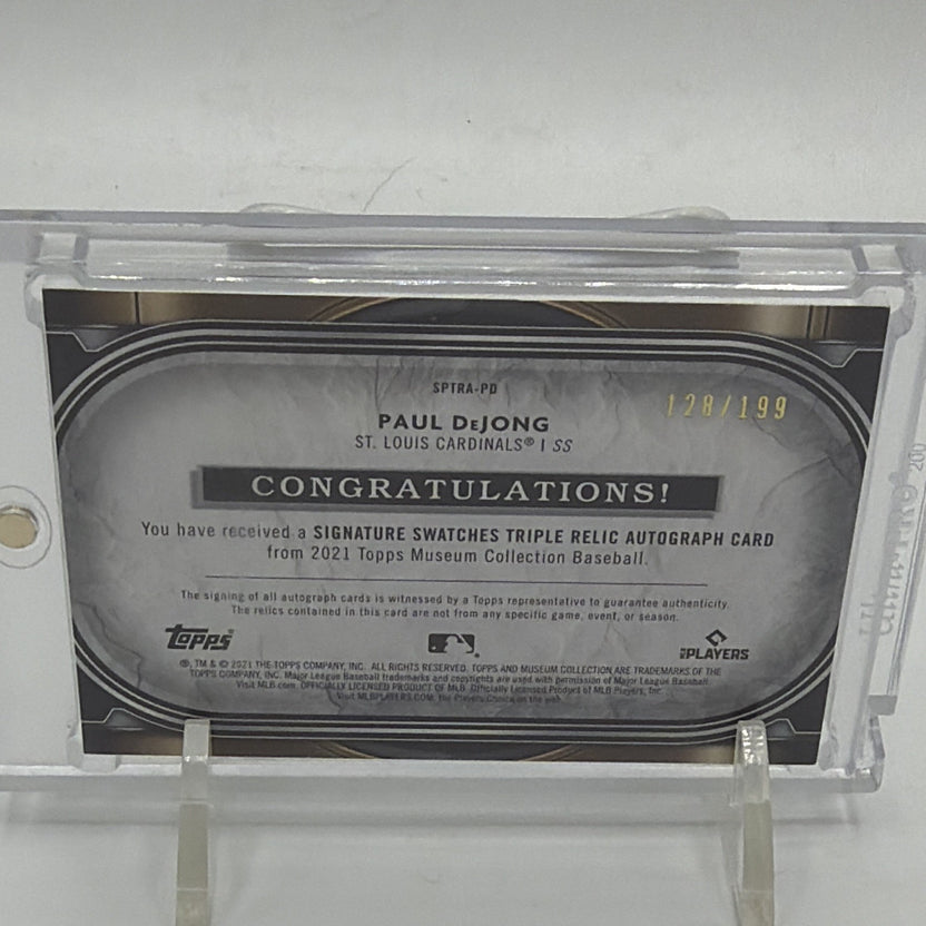 Back detail of Paul DeJong Museum Collection card with autograph and memorabilia authentication