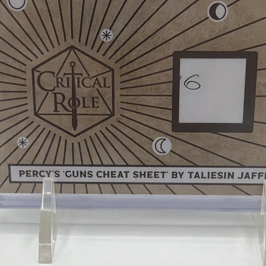 Front detail of Critical Role RC4 containing an authentic piece of Percy’s guns cheat sheet