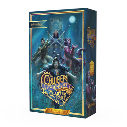 Queen by Midnight expansion, Quarter Past standalone game, Darrington Press board game, Critical Role game, deck-building battle game, fantasy princess combat, board game for 2-4 players strategy game for teens and adults,  immersive card battle game, Queen by Midnight new characters, tabletop games for teens, rule by midnight, Bazaar deck, Princesses of Twelvefold, Queen by Midnight errata included, standalone or expansion set
