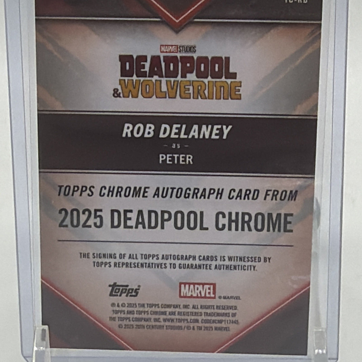 Back detail of Rob Delaney Peter Dogpool Refractor autograph #TC-RB numbered 39/75