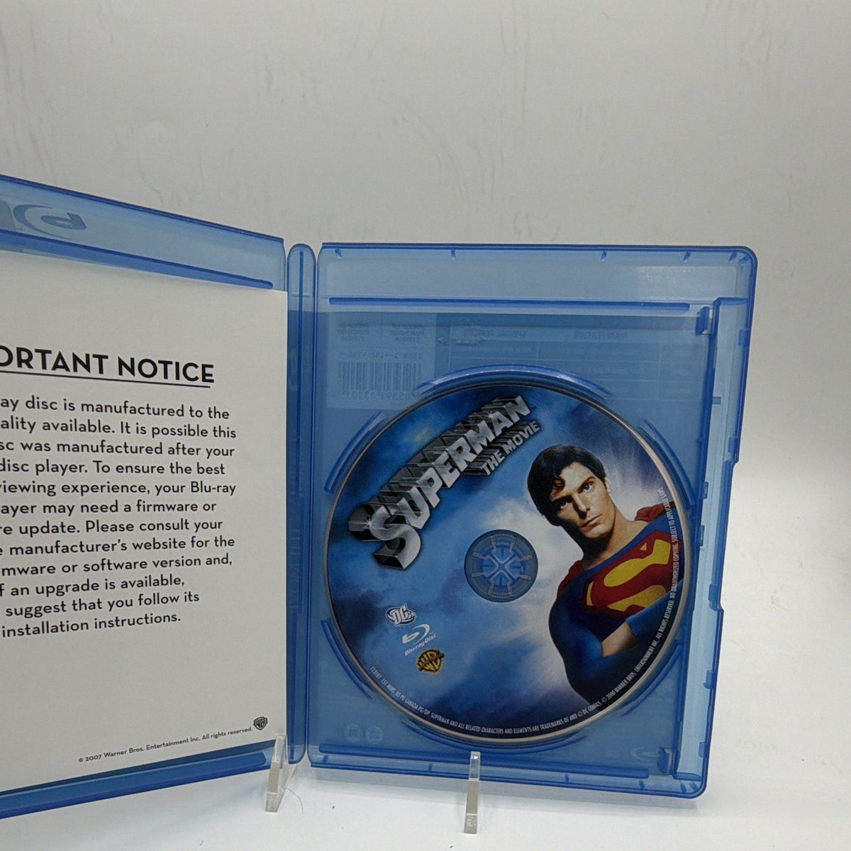 Superman: The Movie Blu-ray case showing the included booklet or printed insert