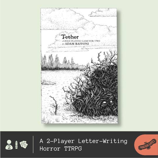 two-player journaling game, partner letter-writing RPG, indie RPG zine, Tether RPG, storytelling game for two, time travel roleplaying game, A5 roleplay zine, narrative-driven TTRPG, asynchronous RPG, duet journaling game, moody rural RPG, black and white RPG zine, Rogue & Rye games, introspective roleplay game, small town mystery game, emotional TTRPG, slow-paced story game, analog letter game, creative writing game for pairs, collaborative story building