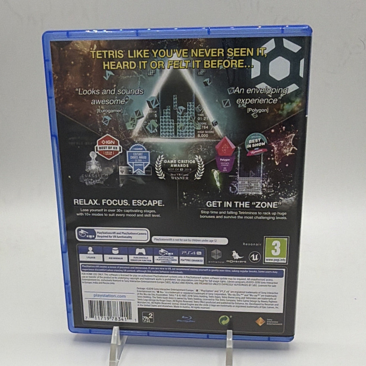 Back of Tetris Effect PAL PlayStation 4 game case