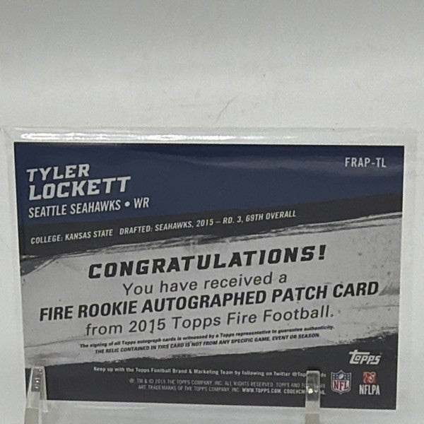 Detail of the back of Tyler Lockett #FRAP-TL with Topps autograph and memorabilia certification
