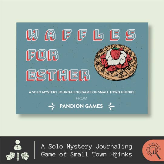 solo journaling game, mystery RPG, cozy mystery game, A5 zine game, indie RPG zine, Rogue & Rye games, Saturday morning game, waffle-themed game, storytelling journal game, solo RPG booklet, mystery narrative game, journaling prompt game, dice journaling game, cozy solo RPG, whimsical detective game, narrative mystery game, unique roleplaying game, pocket-sized RPG, solo roleplay zine, mystery breakfast adventure