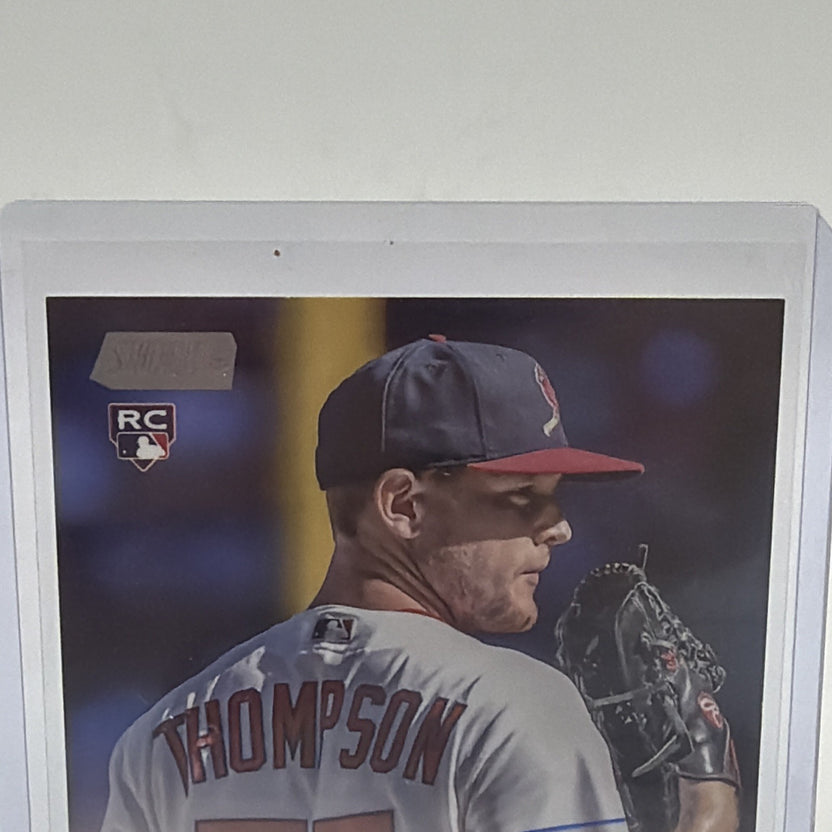 Close-up of Zack Thompson's 2023 Stadium Club rookie card showing player portrait and RC logo