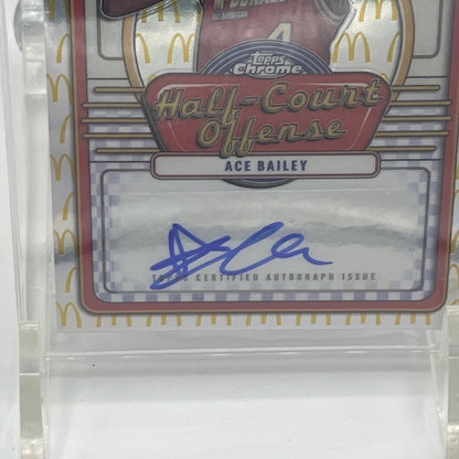 Ace Bailey Topps Chrome McDonalds All American Autographed 51/75 Top 3 Pick Ace Bailey autograph card, Ace Bailey Topps Chrome 2024, McDonald's All American auto, NBA draft prospect card, 51/75 serial numbered card, Ace Bailey rookie auto, Topps Chrome McDonalds RC, projected NBA top 3 pick, 2024 basketball hobby box hit, basketball auto card