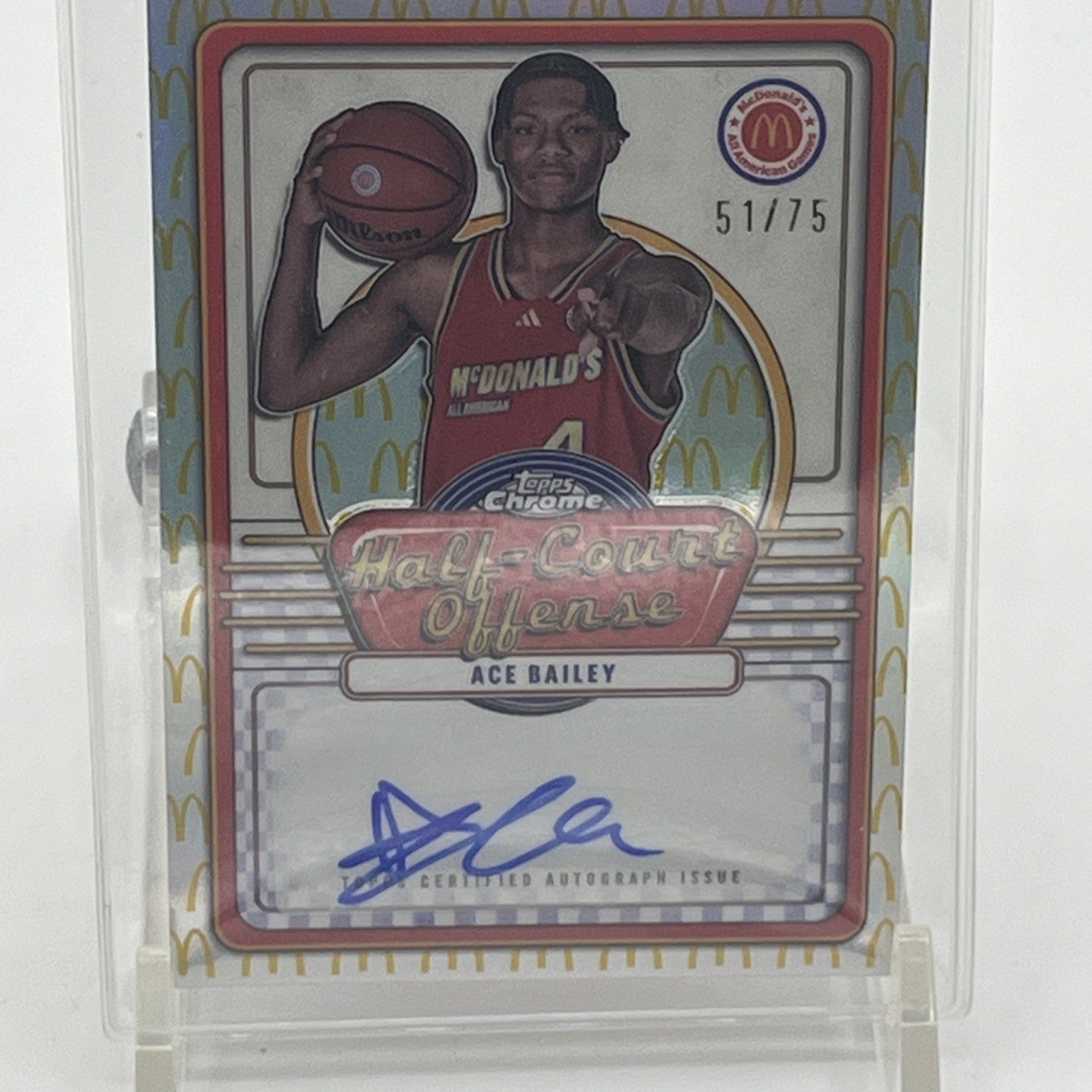 Ace Bailey Topps Chrome McDonalds All American Autographed 51/75 Top 3 Pick Ace Bailey autograph card, Ace Bailey Topps Chrome 2024, McDonald's All American auto, NBA draft prospect card, 51/75 serial numbered card, Ace Bailey rookie auto, Topps Chrome McDonalds RC, projected NBA top 3 pick, 2024 basketball hobby box hit, basketball auto card