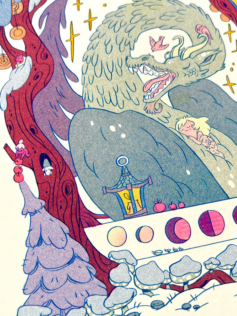 Winter Dragon Riso Print by Natalie Andrewson
