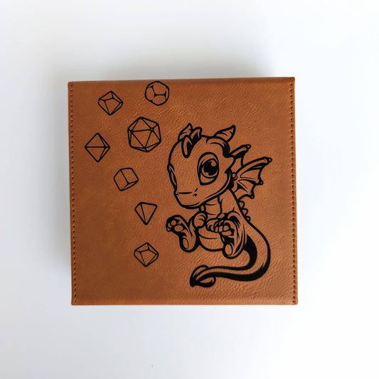 accessory box, organization, keys and accessories, vegan leather dice box, Adoragon dice box, DnD dice storage, NTSD Gaming dice box, tabletop dice tray, fantasy dice case, vegan leather dice tray, RPG dice holder, magnetic lid dice box, cute dragon dice box