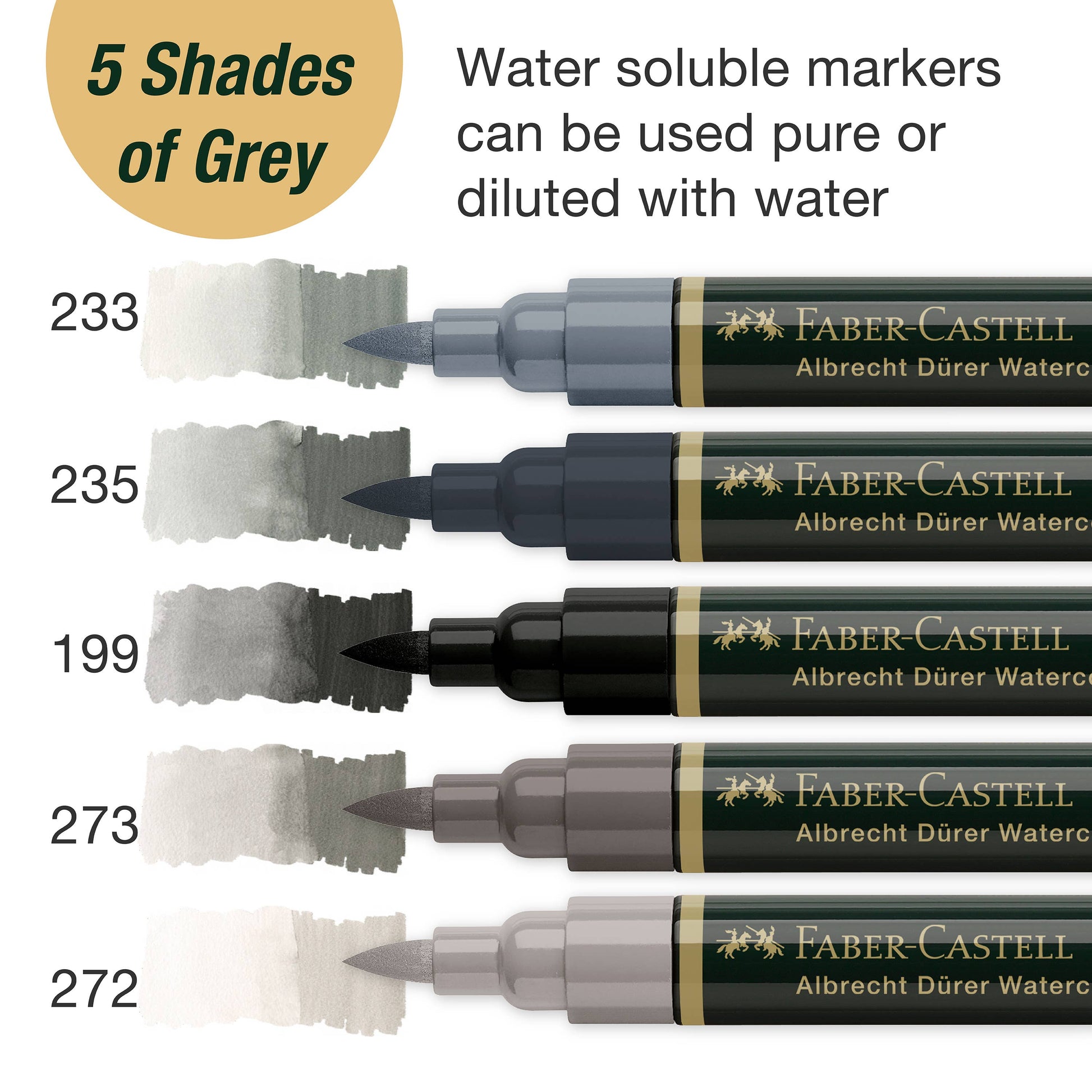 Albrecht Dürer grey tone markers, Faber-Castell watercolor markers, dual tip watercolor pens, grey watercolor brush markers, water-soluble grey markers, artist sketching markers, black and grey art markers, tonal watercolor markers, professional grey markers, illustration tools for artists