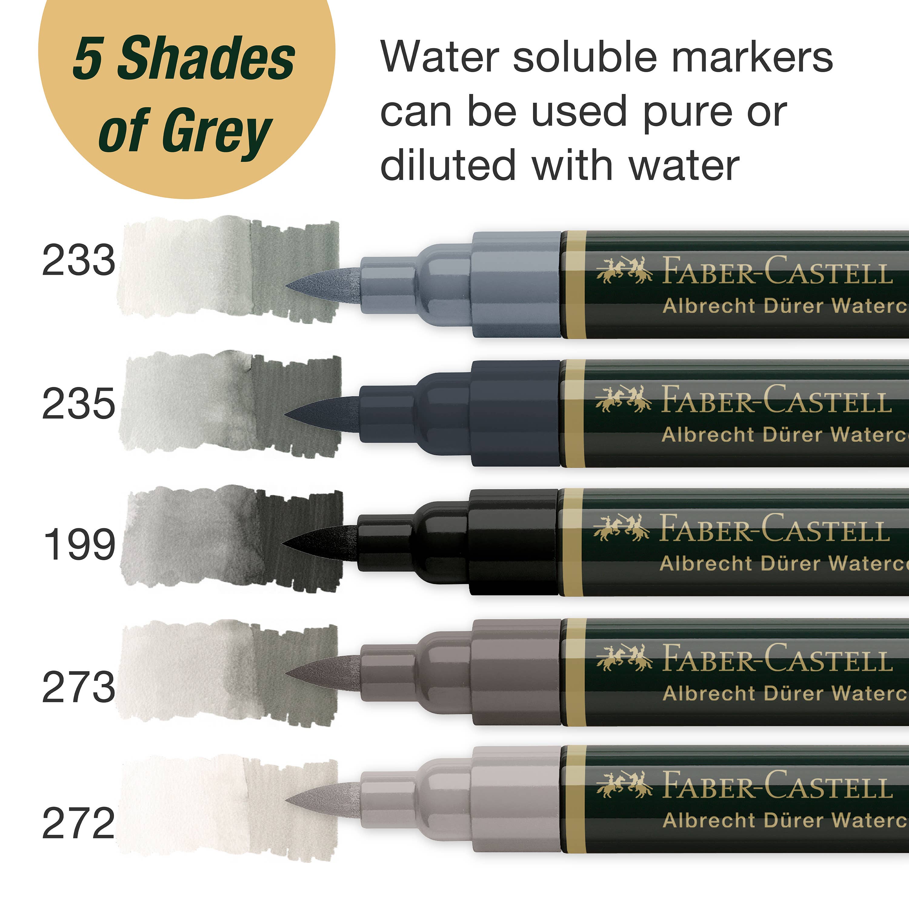 Albrecht Dürer grey tone markers, Faber-Castell watercolor markers, dual tip watercolor pens, grey watercolor brush markers, water-soluble grey markers, artist sketching markers, black and grey art markers, tonal watercolor markers, professional grey markers, illustration tools for artists