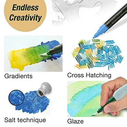 Albrecht Dürer watercolor markers, Faber-Castell watercolor markers, artist watercolor markers set, watercolor marker wallet, urban sketching markers, professional watercolor markers, dual-tip watercolor markers, brush tip watercolor marker set, fine tip watercolor marker set, highly pigmented watercolor markers, travel art supplies, urban sketching tools, pocket sketch kit, plein air painting supplies, creative gift for artists, watercolor illustration tools, water-soluble markers, blendable artist markers