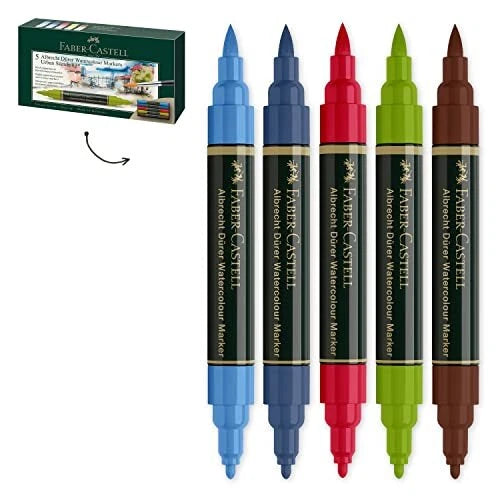 Albrecht Dürer watercolor markers, Faber-Castell watercolor markers, artist watercolor markers set, watercolor marker wallet, urban sketching markers, professional watercolor markers, dual-tip watercolor markers, brush tip watercolor marker set, fine tip watercolor marker set, highly pigmented watercolor markers, travel art supplies, urban sketching tools, pocket sketch kit, plein air painting supplies, creative gift for artists, watercolor illustration tools, water-soluble markers, blendable artist markers