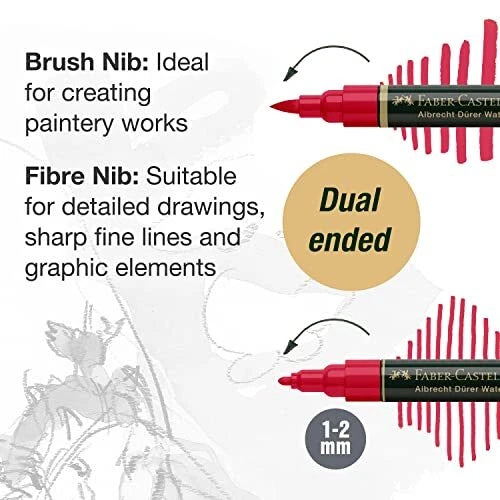 Albrecht Dürer watercolor markers, Faber-Castell watercolor markers, artist watercolor markers set, watercolor marker wallet, urban sketching markers, professional watercolor markers, dual-tip watercolor markers, brush tip watercolor marker set, fine tip watercolor marker set, highly pigmented watercolor markers, travel art supplies, urban sketching tools, pocket sketch kit, plein air painting supplies, creative gift for artists, watercolor illustration tools, water-soluble markers, blendable artist markers