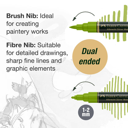 Albrecht Dürer watercolor markers, Faber-Castell artist markers, watercolor brush markers, dual tip watercolor pens, watercolor sketching tools, plein air art supplies, travel watercolor markers, water-soluble markers, watercolor markers for artists, professional art markers