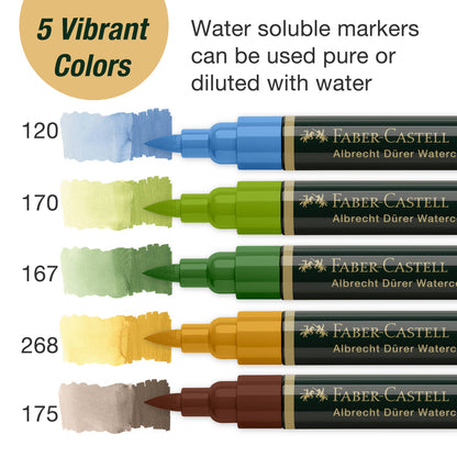 Albrecht Dürer watercolor markers, Faber-Castell artist markers, watercolor brush markers, dual tip watercolor pens, watercolor sketching tools, plein air art supplies, travel watercolor markers, water-soluble markers, watercolor markers for artists, professional art markers