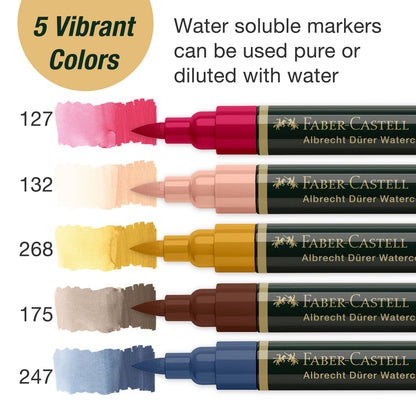 Albrecht Dürer portrait markers, Faber-Castell watercolor markers, dual tip portrait markers, watercolor markers for skin tones, water-soluble art markers, skin tone brush markers, portrait illustration markers, artist markers for portraits, watercolor blending markers, professional art supplies for drawing
