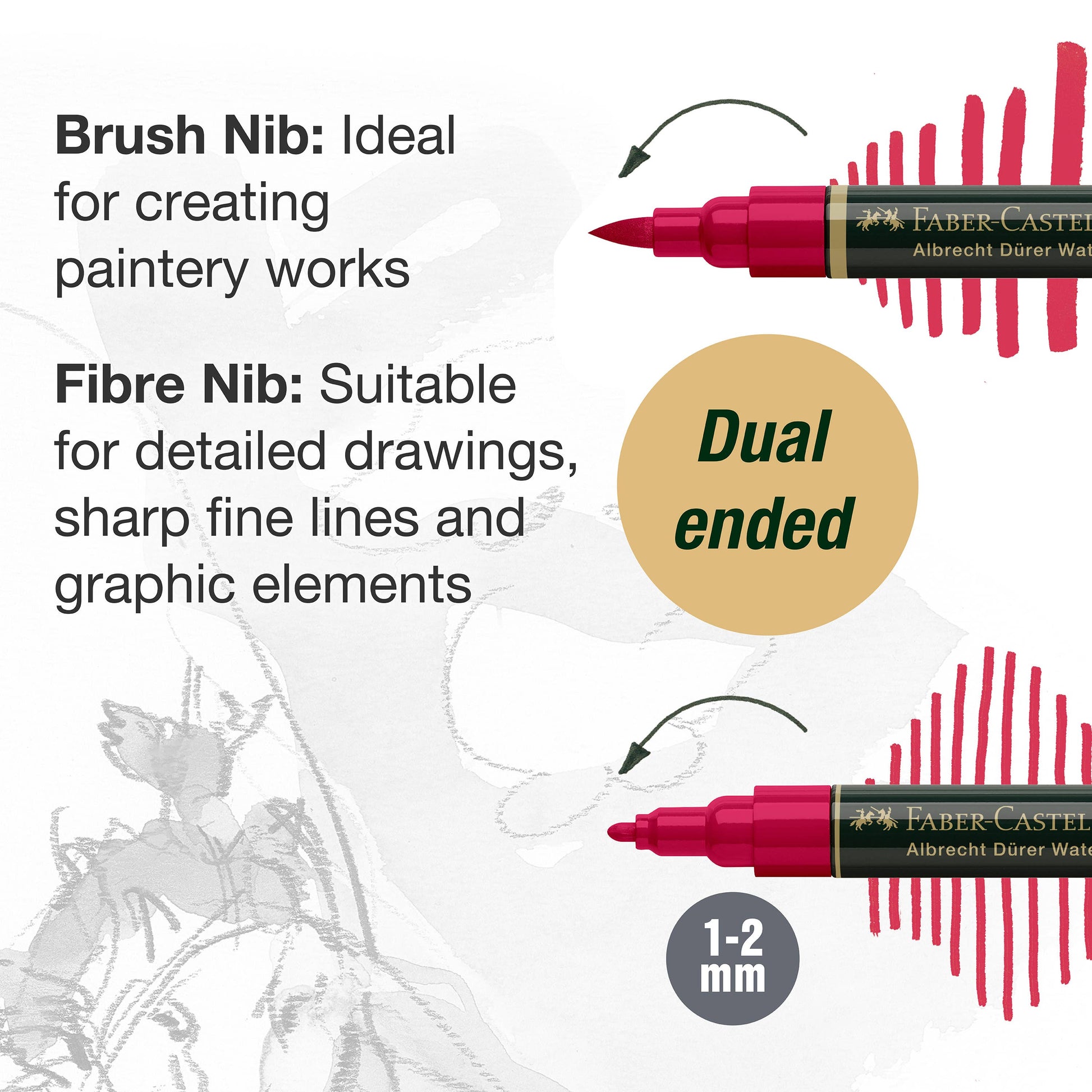 Albrecht Dürer portrait markers, Faber-Castell watercolor markers, dual tip portrait markers, watercolor markers for skin tones, water-soluble art markers, skin tone brush markers, portrait illustration markers, artist markers for portraits, watercolor blending markers, professional art supplies for drawing