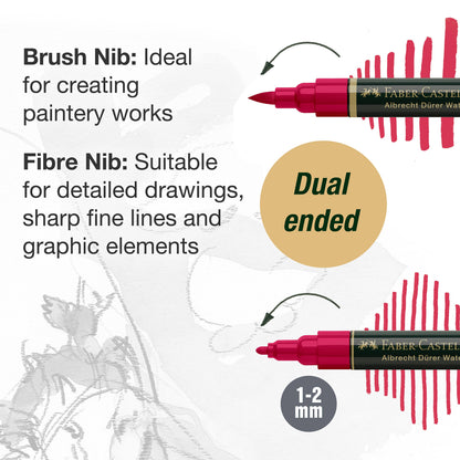 Albrecht Dürer portrait markers, Faber-Castell watercolor markers, dual tip portrait markers, watercolor markers for skin tones, water-soluble art markers, skin tone brush markers, portrait illustration markers, artist markers for portraits, watercolor blending markers, professional art supplies for drawing