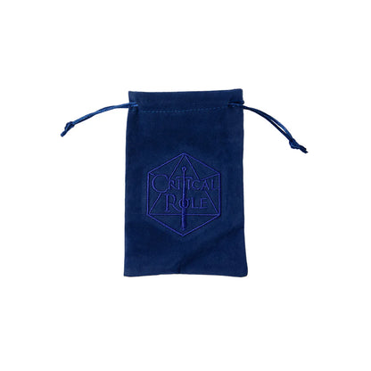 Allura Vysoren dice set, Critical Role dice, Tal'Dorei dice set, arcanist RPG dice, blue iridescent dice set, D&D spellcaster dice, Leia Rondeau dice design, official Critical Role dice set, d20 with Tal'Dorei icon, Allura Vysoren RPG accessories, navy velvet dice bag, Critical Role collector dice, Nikki Dawes box art, magical DnD dice set, dice for mages and wizards