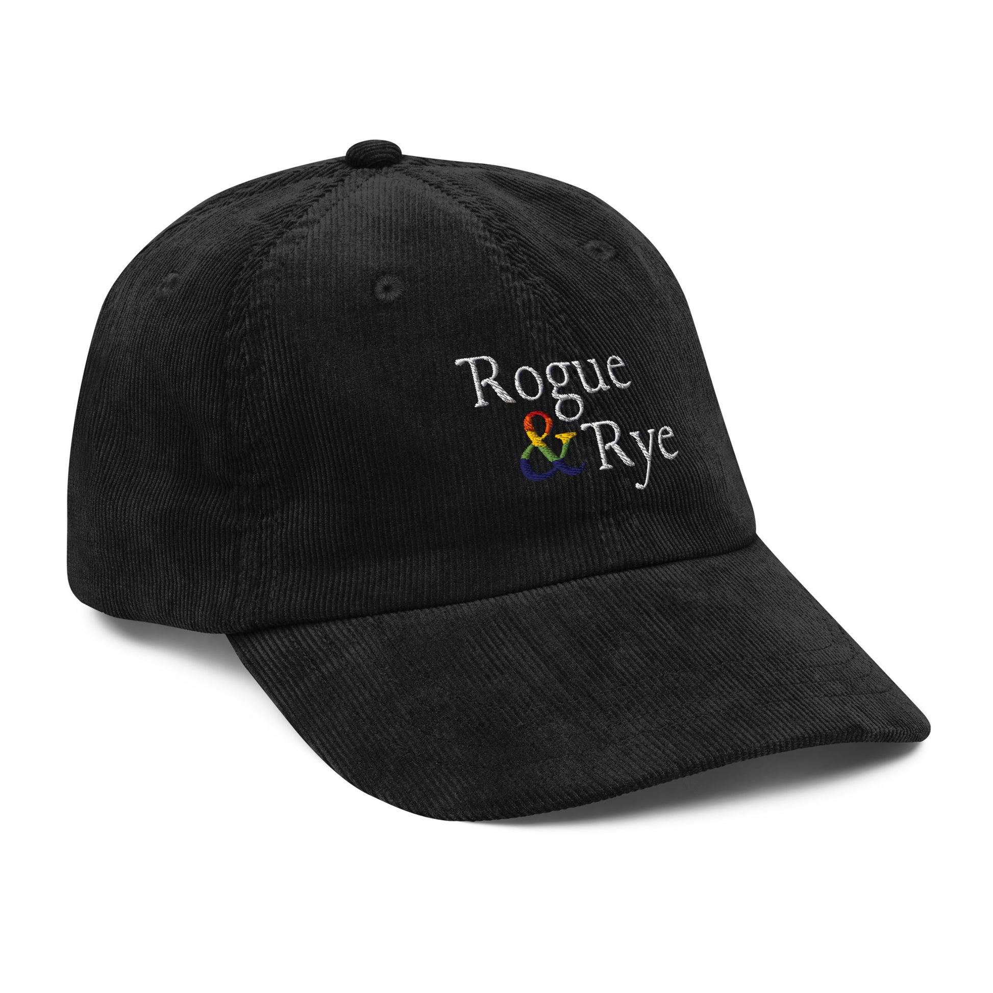 and pride hat, lgbtq corduroy cap, pride embroidered hat, queer and questioning cap, rogue and rye pride, inclusive pride apparel, outright international donation, and hat message, unstructured low profile cap, soft corduroy hat, queer pride gear, gender inclusive pride, thoughtful pride gift, adjustable pride cap, rogue and rye hat, embroidered message hat, live outside the binary, pride fashion statement, soft cotton pride hat