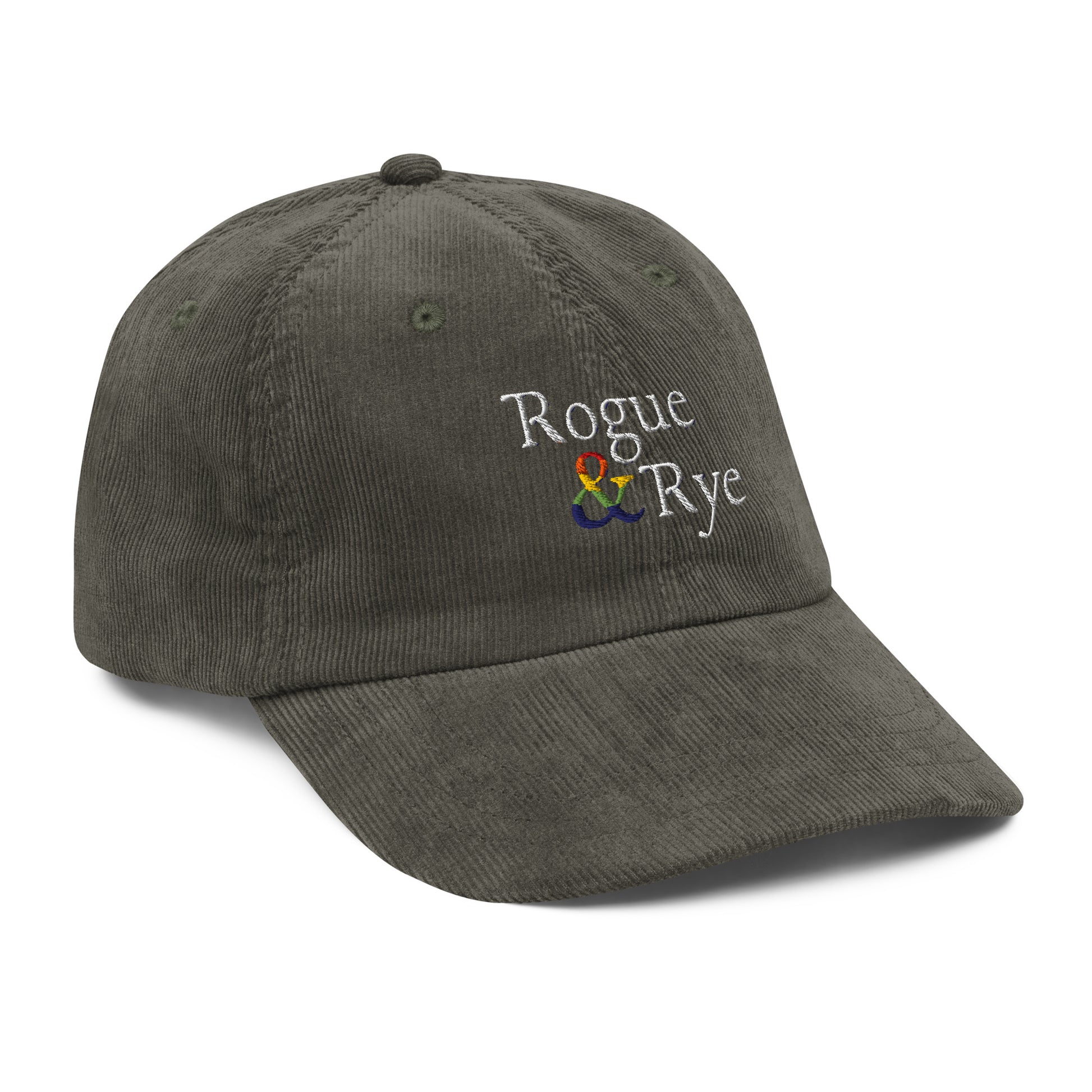 and pride hat, lgbtq corduroy cap, pride embroidered hat, queer and questioning cap, rogue and rye pride, inclusive pride apparel, outright international donation, and hat message, unstructured low profile cap, soft corduroy hat, queer pride gear, gender inclusive pride, thoughtful pride gift, adjustable pride cap, rogue and rye hat, embroidered message hat, live outside the binary, pride fashion statement, soft cotton pride hat