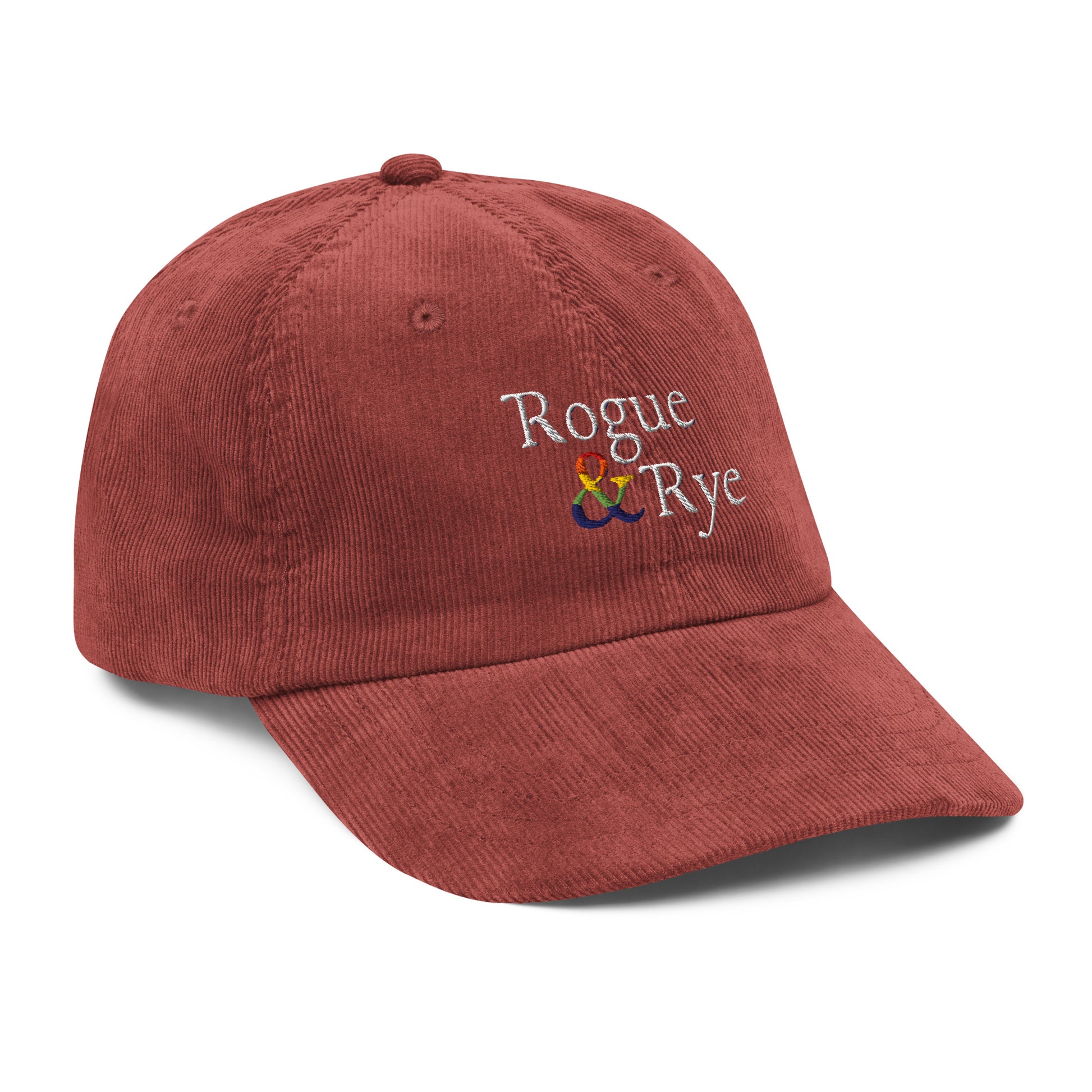 and pride hat, lgbtq corduroy cap, pride embroidered hat, queer and questioning cap, rogue and rye pride, inclusive pride apparel, outright international donation, and hat message, unstructured low profile cap, soft corduroy hat, queer pride gear, gender inclusive pride, thoughtful pride gift, adjustable pride cap, rogue and rye hat, embroidered message hat, live outside the binary, pride fashion statement, soft cotton pride hat
