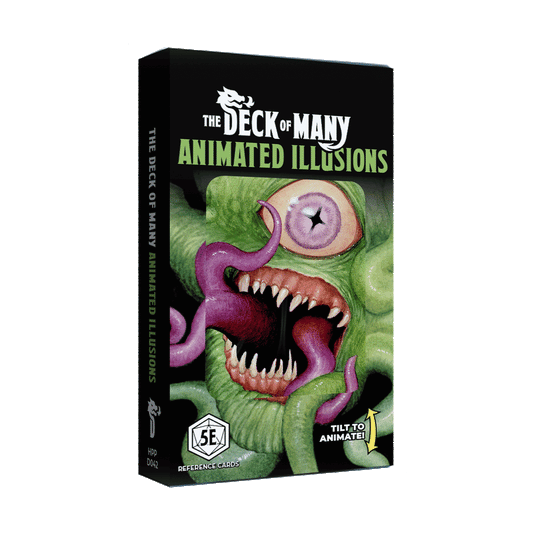 Animated Deck of Many Illusions, Hit Point Press magic item, DnD illusion deck, animated D&D item cards, Deck of Illusions 5E, Dungeons and Dragons magical item, illusion summon cards, animated spell deck DnD, tabletop RPG accessories, fantasy illusion cards, Red Dragon illusion card, Hit Point Press animated deck