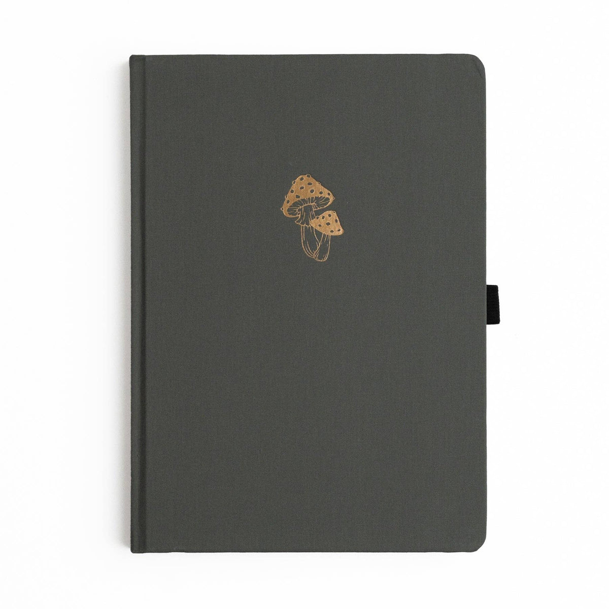 Archer and Olive Mushrooms B5 dot grid journal with charcoal cover and gold mushroom design