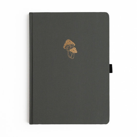 Archer and Olive Mushrooms B5 dot grid journal with charcoal cover and gold mushroom design