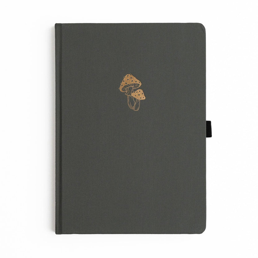 Archer and Olive Mushrooms B5 dot grid journal with charcoal cover and gold mushroom design