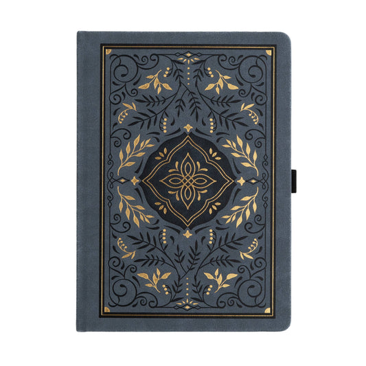 Archer and Olive Storybook Navy B5 notebook with ornate gold botanical cover