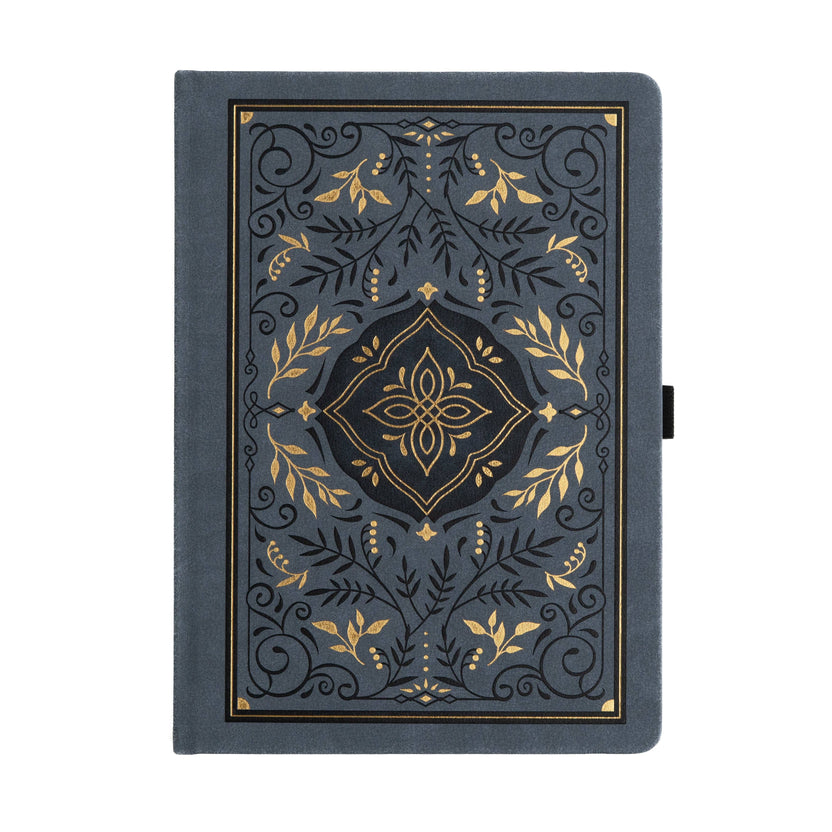 Archer and Olive Storybook Navy B5 notebook with ornate gold botanical cover